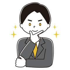 決めポーズ　スーツ姿の男性のイラスト　キラキラ