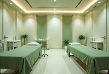 Fototapeta premium Serene Spa Room with Massage Beds and Soothing Ambiance