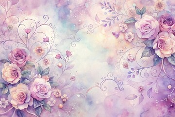 Pastel Roses and Whimsical Floral Swirls on a Dreamy Watercolor Background, Perfect for Elegant Designs and Romantic Projects