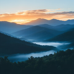 Majestic Sunrise Over Misty Mountains