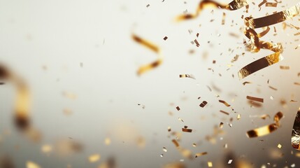 Festive Gold Confetti Falling on Bright Background Celebrating Event