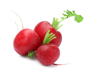 Three fresh ripe radishes isolated on white