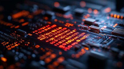 Obraz premium Abstract Programming Source Code Background with Bright Orange Lights