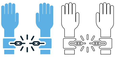 freedom from handcuffs icon vector, broken chains justice, human rights, liberation, legal freedom, law enforcement, and rehabilitation pictogram symbol ui and ux design, glyphs and stroke line