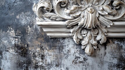 Ornate White Architectural Detail Against Dark Textured Wall