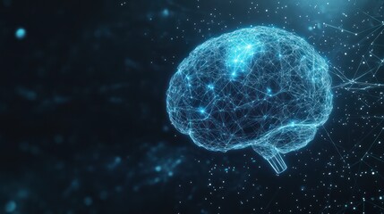 Digital brain, neural network, dark background, connection, AI concept