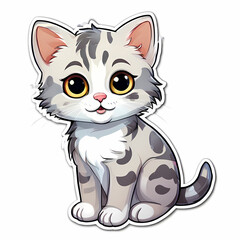 Obraz premium Mystical Feline Grin – Charismatic Ash-Toned Cat Cartoon sticker Vector with an Adorable Glance Transparent background