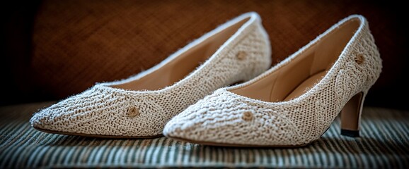 Knitted heels on chair, close-up view