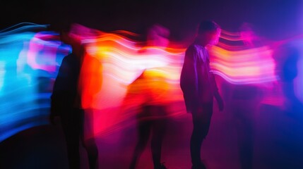 Abstract Motion Blur of Silhouetted Figures with Colorful Lights
