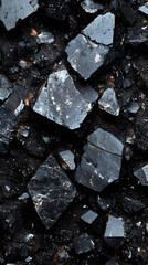 Shiny Black Rock Textures: Natural Geological Patterns and Crystal Layers in Earth&rsquo;s Mineral Rich Landscape, Raw Fragmented Slate and Colorful Rough Surfaces Creating an Abstract Background