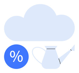 Cloud above a watering can and percentage symbol represents weather, nurturing, and financial insights. Ideal for agriculture, finance, growth, nature, investment, sustainability natural resources