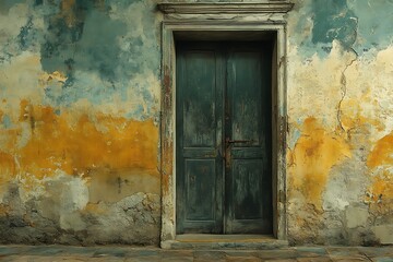 Old weathered door, decaying wall, Italian street, mystery