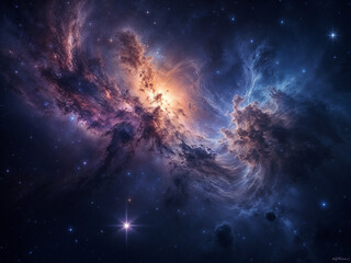 Obraz premium Cosmic nebula shines brightly creating colorful patterns in the deep space