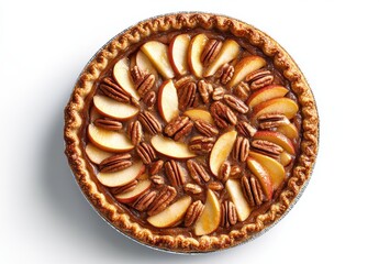 Delicious pecan pie topped with fresh apple slices in a golden crust, perfect for autumn gatherings and festive celebrations