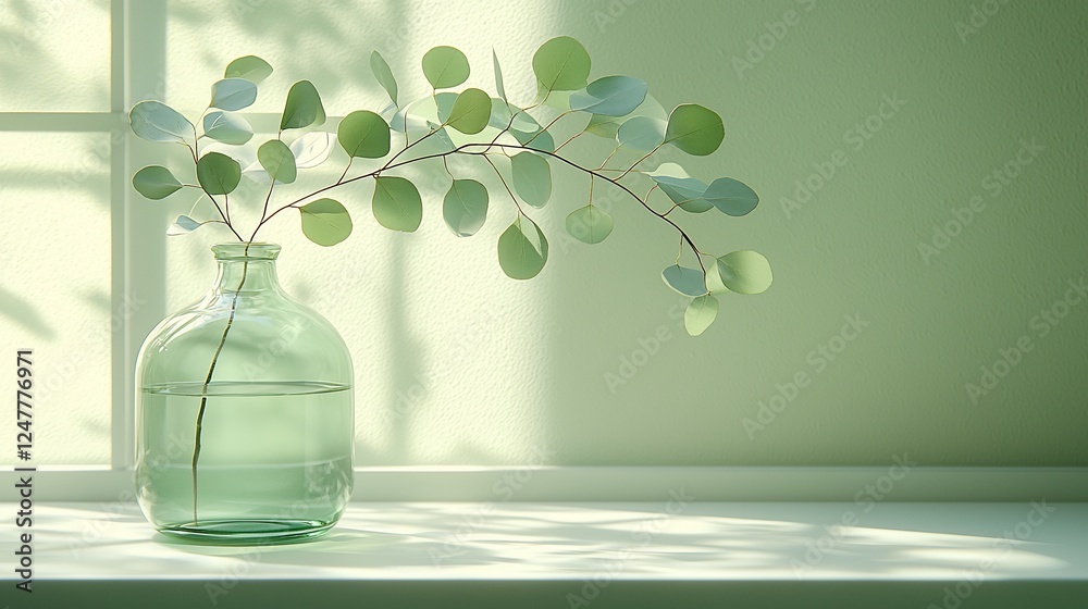 Canvas Prints Light-filled room, eucalyptus vase, window sill