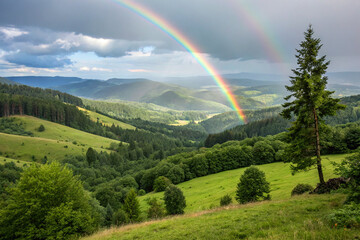 Obraz premium Rainbow arching over a lush valley