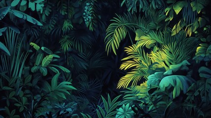 Fototapeta premium Lush Tropical Foliage In Vivid Greens And Yellows