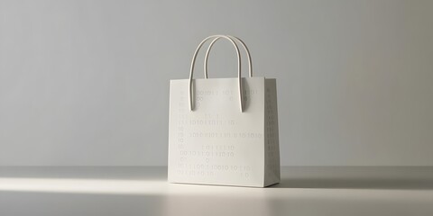 A tech-inspired shopping icon showing a shopping bag with binary code subtly embedded into its design, emphasizing a digital and innovative shopping platform2