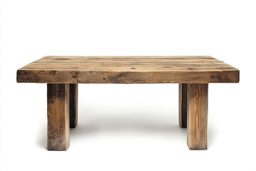Rustic Solid Wood Table with Natural Grain and Unique Design on a White Background