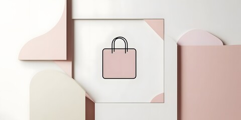 A trendy online store icon with a shopping bag framed by minimalist abstract shapes, creating a clean and modern visual appeal with soft pastel tones4