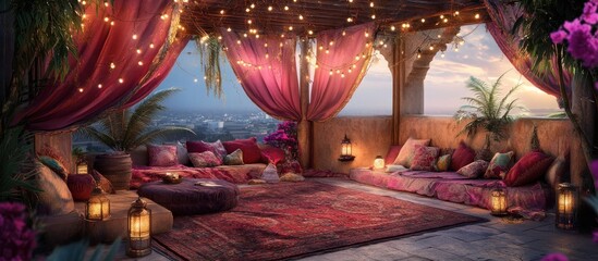 Exotic Rooftop Retreat: A Luxurious Bohemian Sanctuary with City View