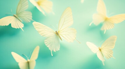 Fototapeta premium white butterflies on teal background