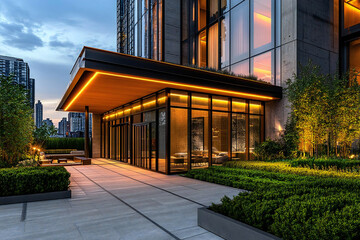 夜の都市 - 未来的な高層ビルと車の光跡