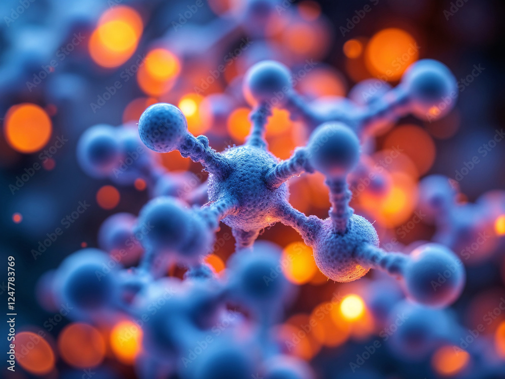 Wall mural molecular structure connecting with complex network in a vibrant digital environment