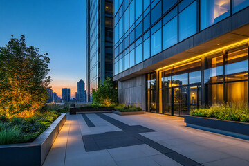 夜の都市 - 未来的な高層ビルと車の光跡
