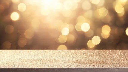 Gold Glitter Tabletop Background with Bokeh Lights