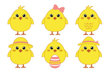 A Bundle of Cute Yellow chick vector cartoon illustration Easter day