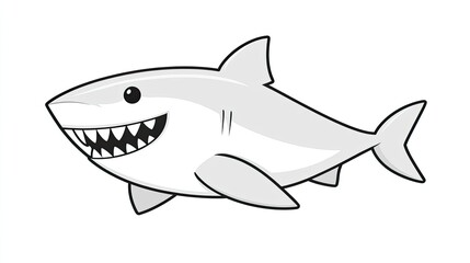 Fototapeta premium Cartoon illustration of a smiling great white shark.