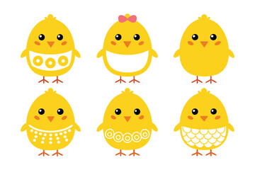 A Bundle of Cute Yellow chick vector cartoon illustration Easter day