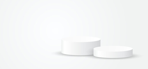 Two white blank podiums stand to show products with copyspace background, Vector illustration.