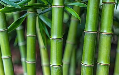 Lush green bamboo stalks close-up, natural background. Possible stock photo use Nature background