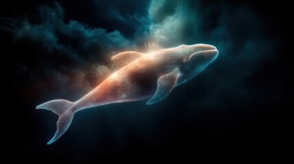 Naklejka premium A stunning digital rendering of a whale illuminated by vibrant colors evokes feelings of wonder and curiosity about the ocean's depths and the beauty of marine life.