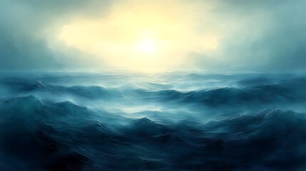 Obraz premium A Misty Ocean Scene With A Distant Light