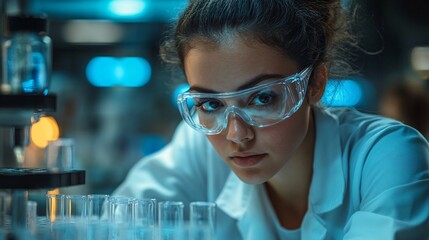 Women in STEM – A confident woman scientist in a modern laboratory, conducting research with advanced technology, representing empowerment in science