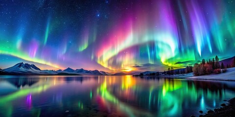 Aurora Borealis Landscape at Dawn, natural wonder, colorful lights