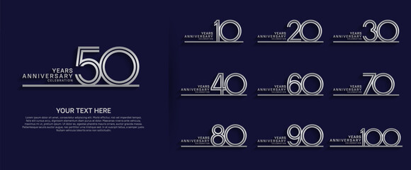 logo anniversary set. silver color with long line on blue background for special event