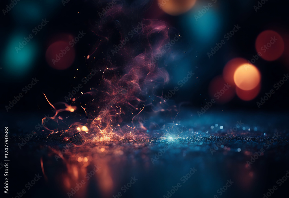 Wall mural smoke background dark abstract sparks magic neon bokeh light pattern texture colours digital disco w