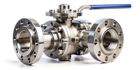 Close-up view of a cross-sectional ball valve with a spherical seat and stem, showcasing its internal mechanisms and components, industrial equipment, pipe fitting