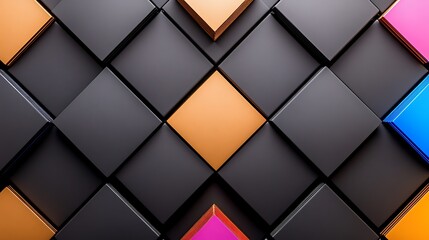 Fototapeta premium Abstract geometric pattern featuring colorful diamond shapes on a dark background, ideal for modern design