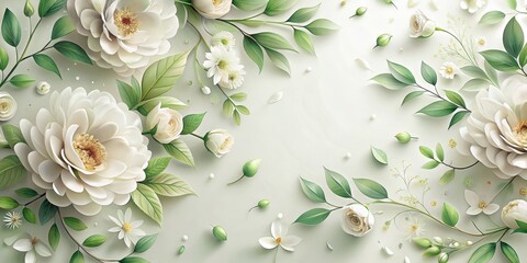 Elegant floral patterns on a soft white background with delicate petals and subtle green hues, evoking a sense of classic sophistication and refinement , elegance, sophistication