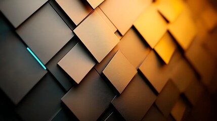 Fototapeta premium Abstract geometric wall design featuring layered squares in warm tones with cool accents