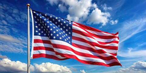 Obraz premium American flag waving in wind with patriotic red white and blue colors, Patriotic, Tribute, Patriotic, Tribute