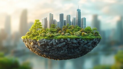 Mini city with skyscrapers and green trees. 3d rendering