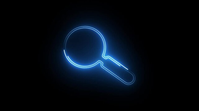 A neon searching icon, depicting a glowing magnifying glass with a vibrant, colorful outline, radiating a sense of inquiry and discovery in bright neon hues.