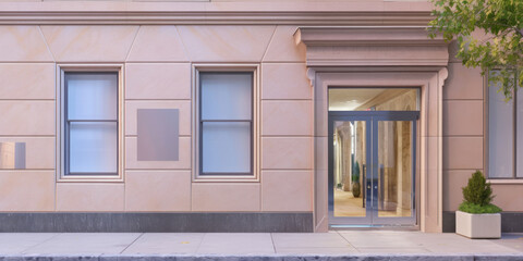 Blank Rectangular Signage on Modern Building Facade, Blank Rectangular Billboard Mockup on Building Wall