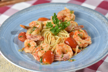 pasta in sauce with shrimp italian pasta noodles with seafood carbohydrate food